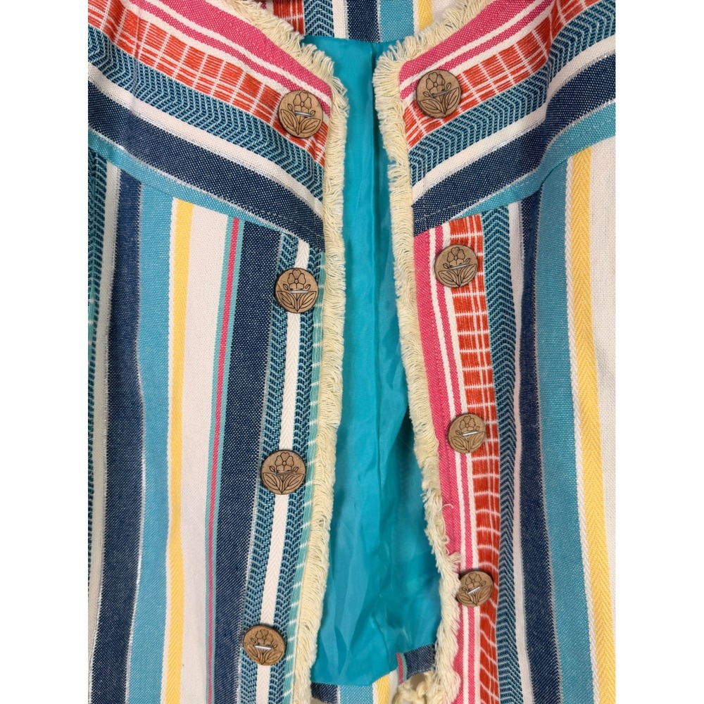 Multiples Petite Striped Macrame Fringe Jacket Multicolor Boho Button Front PS‎ - Picture 2 of 8